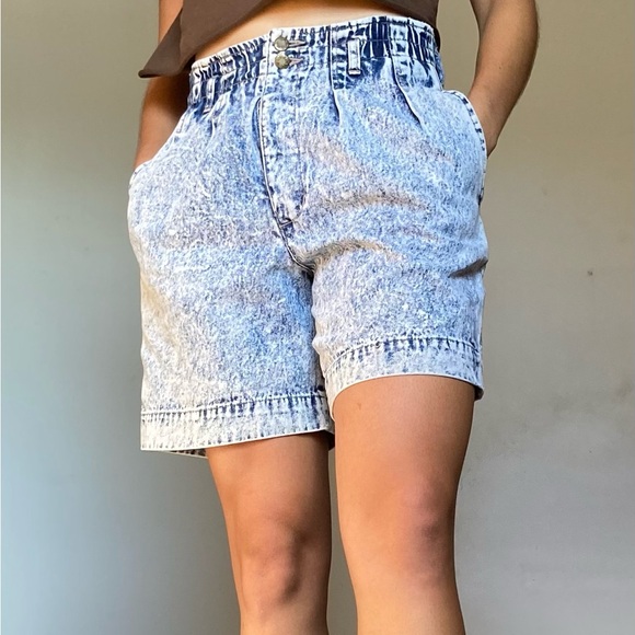 Vintage Acid Wash Denim Shorts - Picture 1 of 6